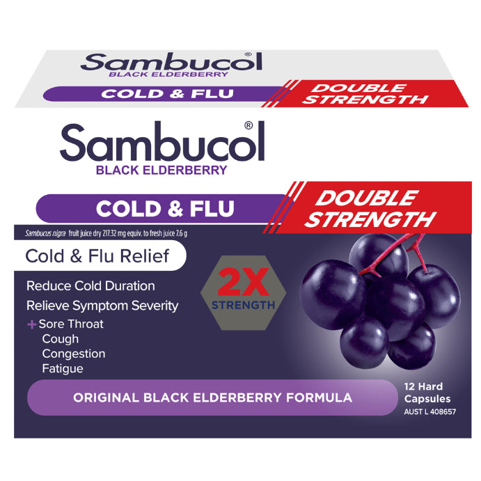 Sambucol Double Strength Cold & Flu Orignal Black Elderberry Formula 12 Capsules