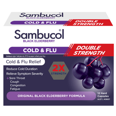 Sambucol Double Strength Cold & Flu Orignal Black Elderberry Formula 12 Capsules