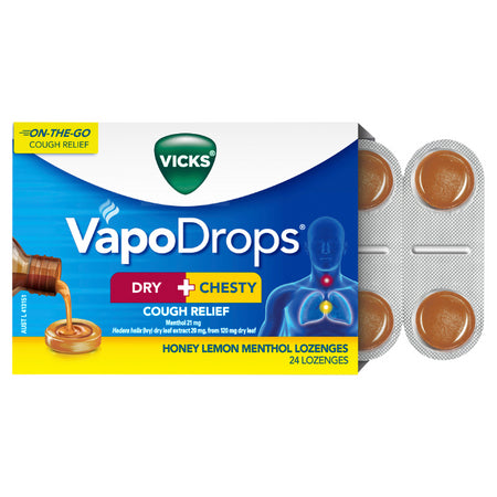Vicks Vapodrops Dry + Chesty Cough Relief 24 Lozenges