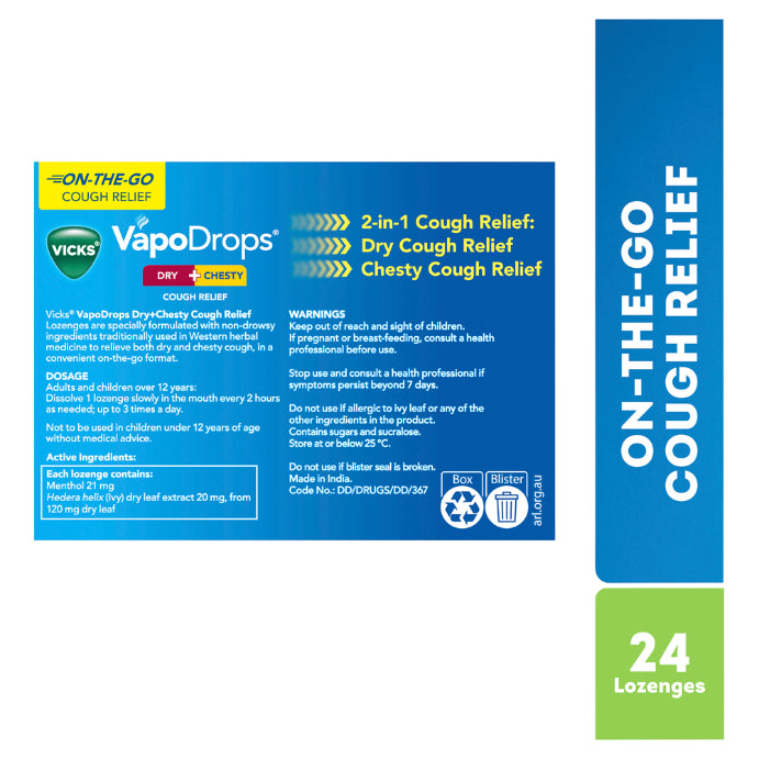 Vicks Vapodrops Dry + Chesty Cough Relief 24 Lozenges