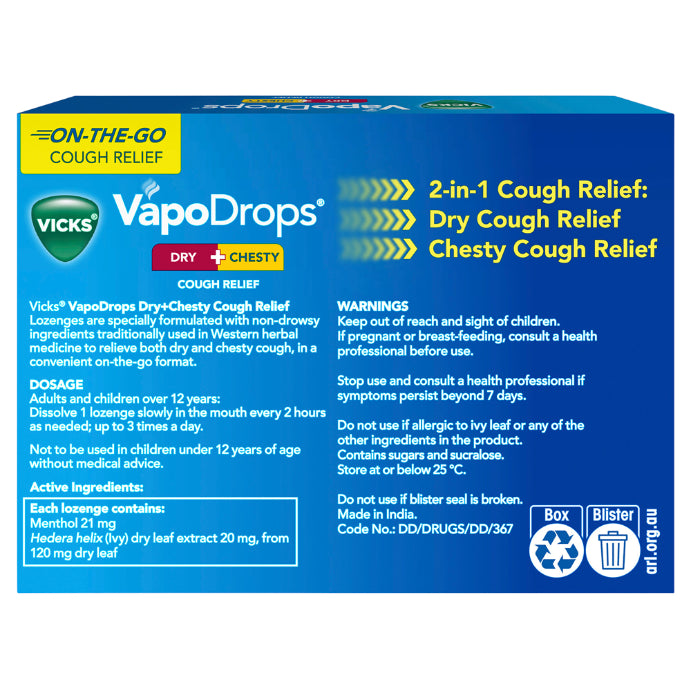 Vicks Vapodrops Dry + Chesty Cough Relief 24 Lozenges