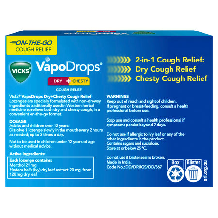 Vicks Vapodrops Dry + Chesty Cough Relief 24 Lozenges