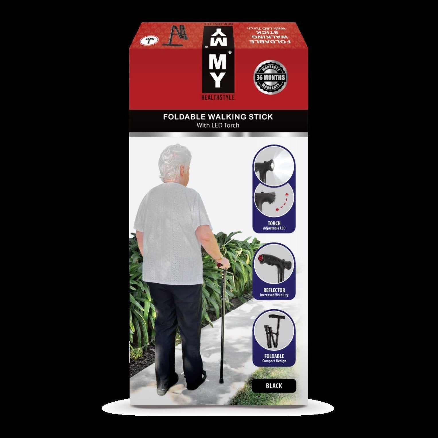 MY FOLDABLE WALKING STICK WITH LED TORCH