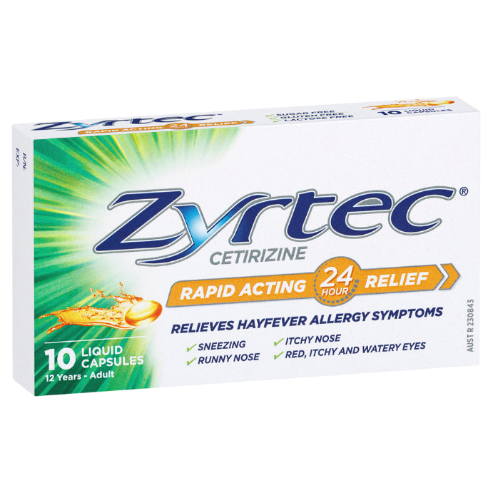 Zyrtec Cetirizine 10mg 10 Liquid Capsules
