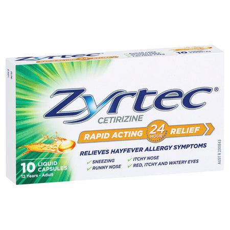 Zyrtec Cetirizine 10mg 10 Liquid Capsules