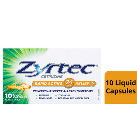 Zyrtec Cetirizine 10mg 10 Liquid Capsules