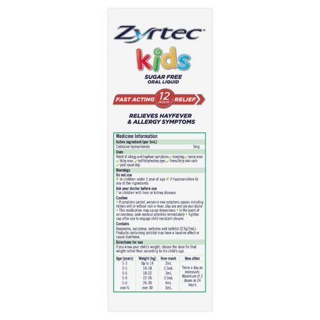 Zyrtec Kids Sugar Free Oral Liquid Grape Flavour 2 X 120ml