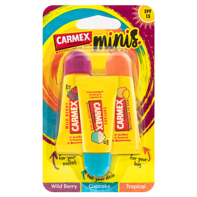 Carmex Mini Assorted Spf15 Fun Tubes 3pk