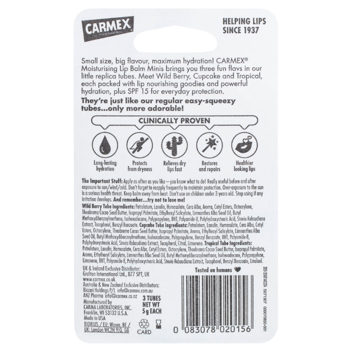 Carmex Mini Assorted Spf15 Fun Tubes 3pk