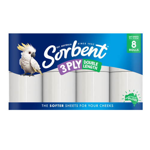 Sorbent Toilet Tissues Double Length 3ply 8 Pack