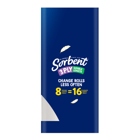Sorbent Toilet Tissues Double Length 3ply 8 Pack