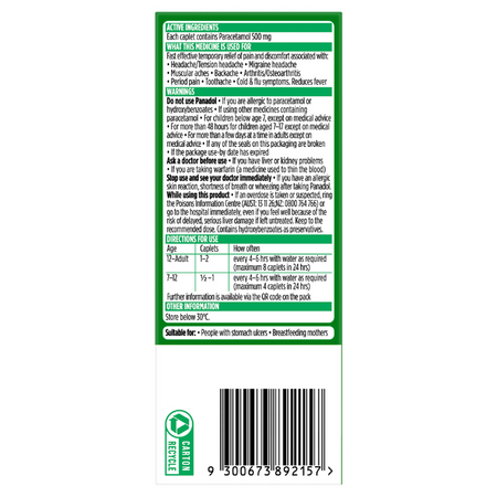 Panadol Optizorb Paracetamol 500mg 48 Caplets
