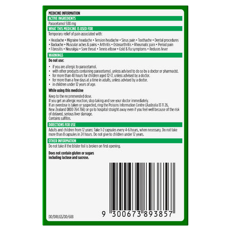 Panadol Liquid Caps Paracetamol 500mg 48 Tablets