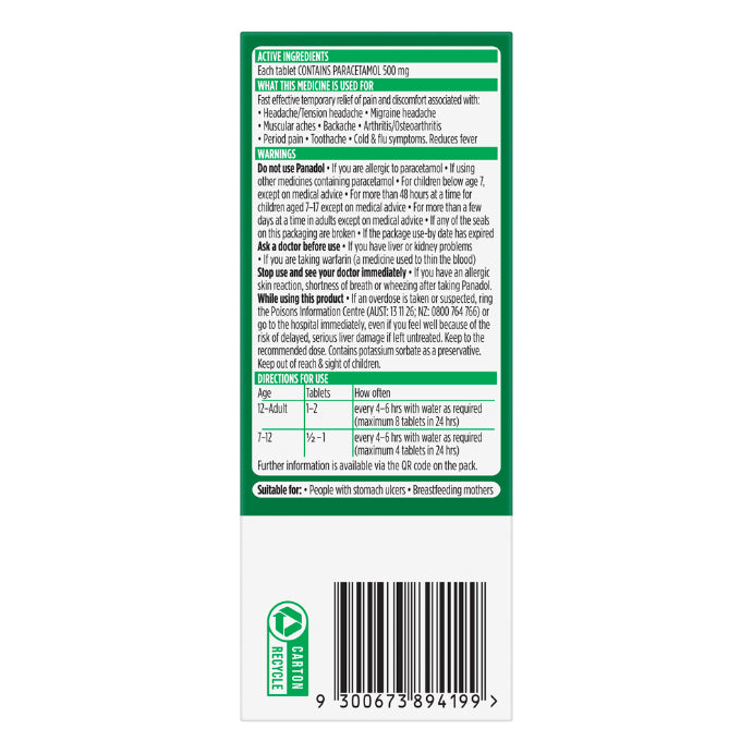 Panadol Paracetamol 500mg 48 Tablets