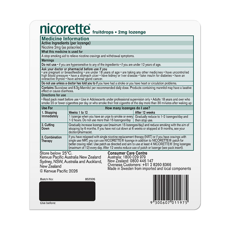 Nicorette Fruit Drops Lozenges Value Pack 2mg 160