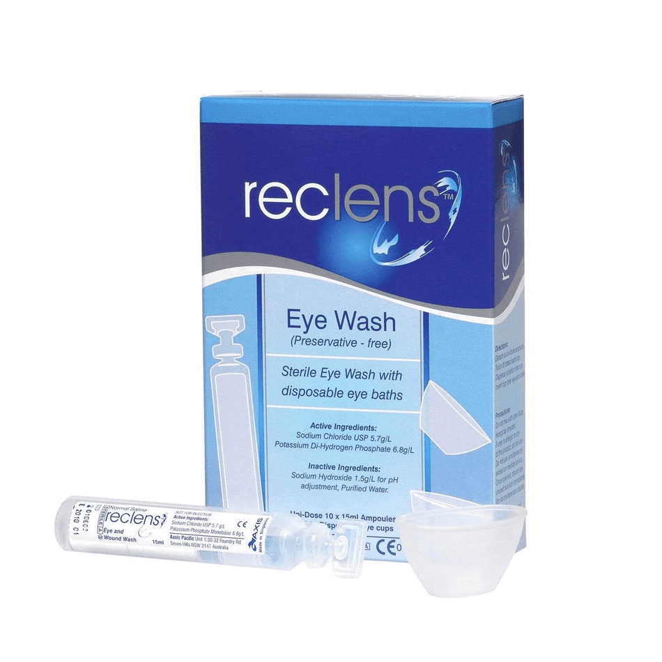 Reclens Saline Eye Wash Preservative Free Ampoule 10 X 15ml + 10 Eye Cups