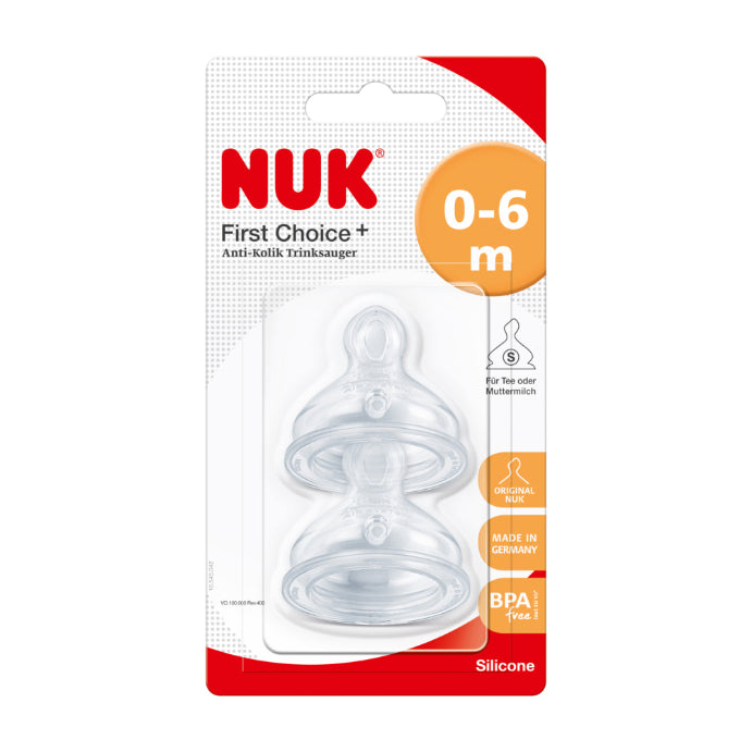 Nuk First Choice+ Baby Bottle Teats 0-6 Months Small Feed Hole Anti-colic Bpa-free Silicone 2 Pack