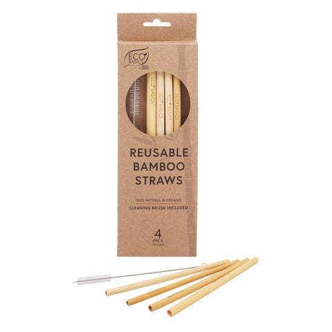 White Magic Reusable Bamboo Straws + Brush 4Pk