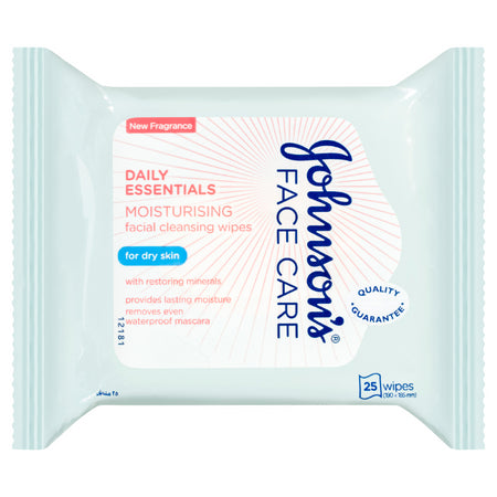 Johnson's Face Care Daily Essentials Moisturising Facial Cleansing Wipes for Dry Skin 25 Wipes