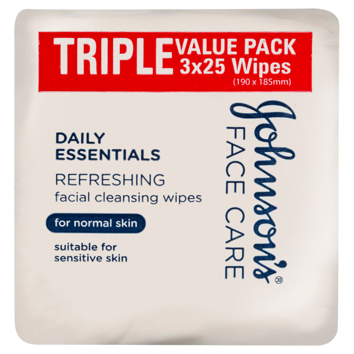 Johnson's Face Care Daily Essentials Refreshing Facial Cleansing Wipes for Normal Skin 3x25 Wipes