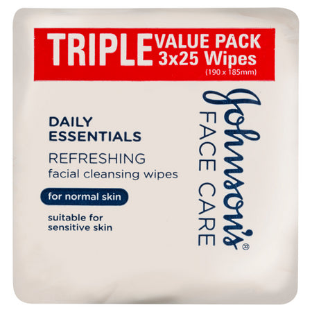 Johnson's Face Care Daily Essentials Refreshing Facial Cleansing Wipes for Normal Skin 3x25 Wipes