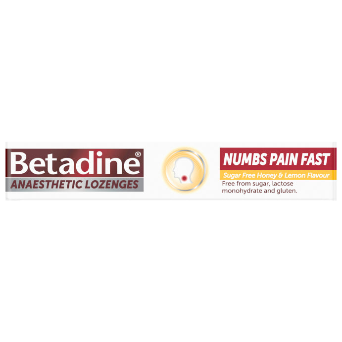 Betadine Anaesthetic + Antibacterial + Anti-inflammatory Lozenges - Honey & Lemon 16 Loz