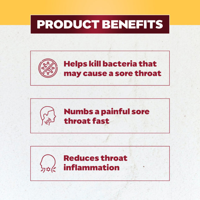 Betadine Anaesthetic + Antibacterial + Anti-inflammatory Lozenges - Honey & Lemon 16 Loz