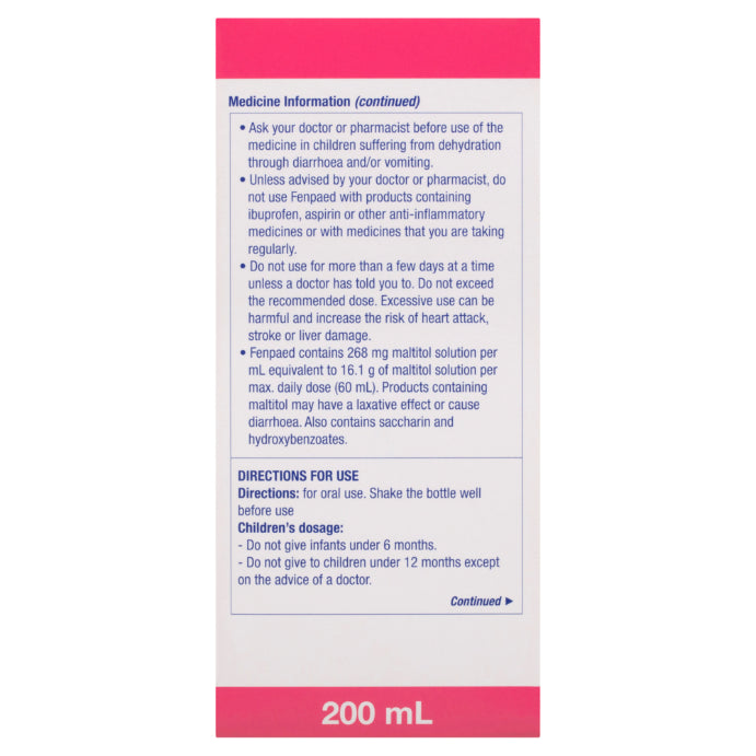Fenpaed Oral Liquid Ibufropen 100mg/5ml Strawberry Flavour 200ml