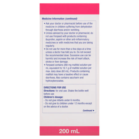 Fenpaed Oral Liquid Ibufropen 100mg/5ml Strawberry Flavour 200ml