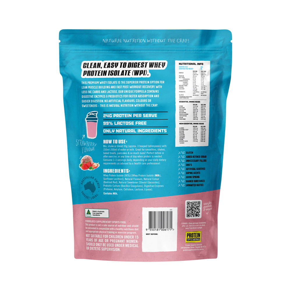 Protein Supplies Australia Whey Protein Isolate Strawberry 500g