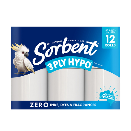 Sorbent Hypo Allergenic Toilet Tissue 12 Rolls