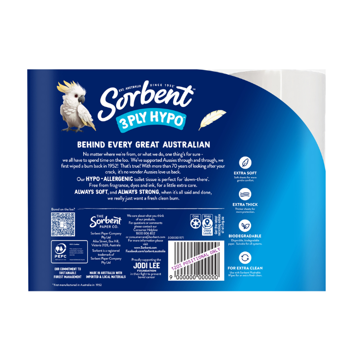 Sorbent Hypo Allergenic Toilet Tissue 12 Rolls