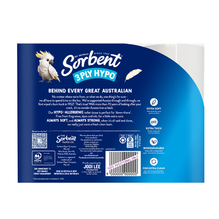 Sorbent Hypo Allergenic Toilet Tissue 12 Rolls