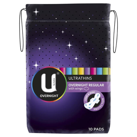 U by Kotex Pads Ultrathin Overnight Regular With Wings 10 pack