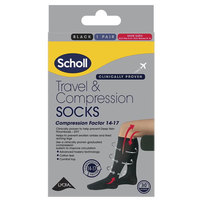 Scholl Flight Socks Unisex Black W8-10 M6-9