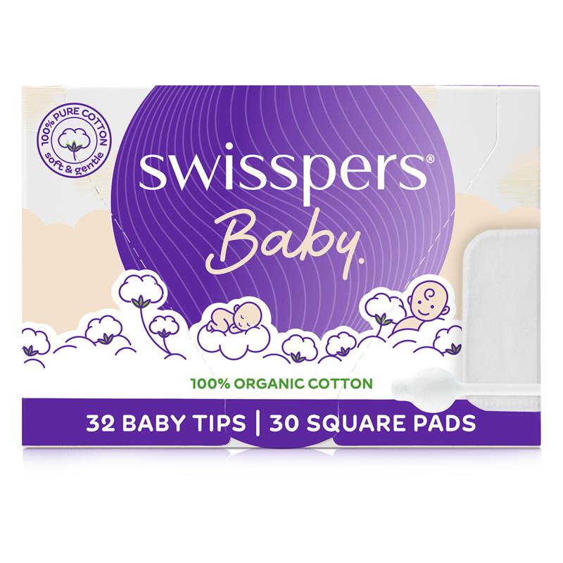 Swisspers Baby Care Essentials Pack 32 Tips & 30 Square Pads