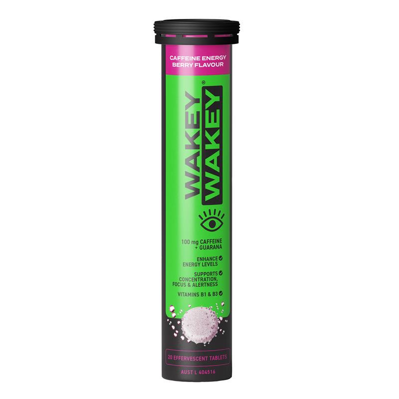 Wakey Wakey Caffeine Effervescent Berry Flavour 20 Tablets