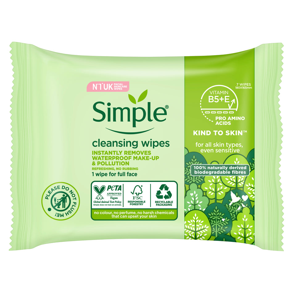 15 x Simple Cleansing Facial Wipes 7 Pack