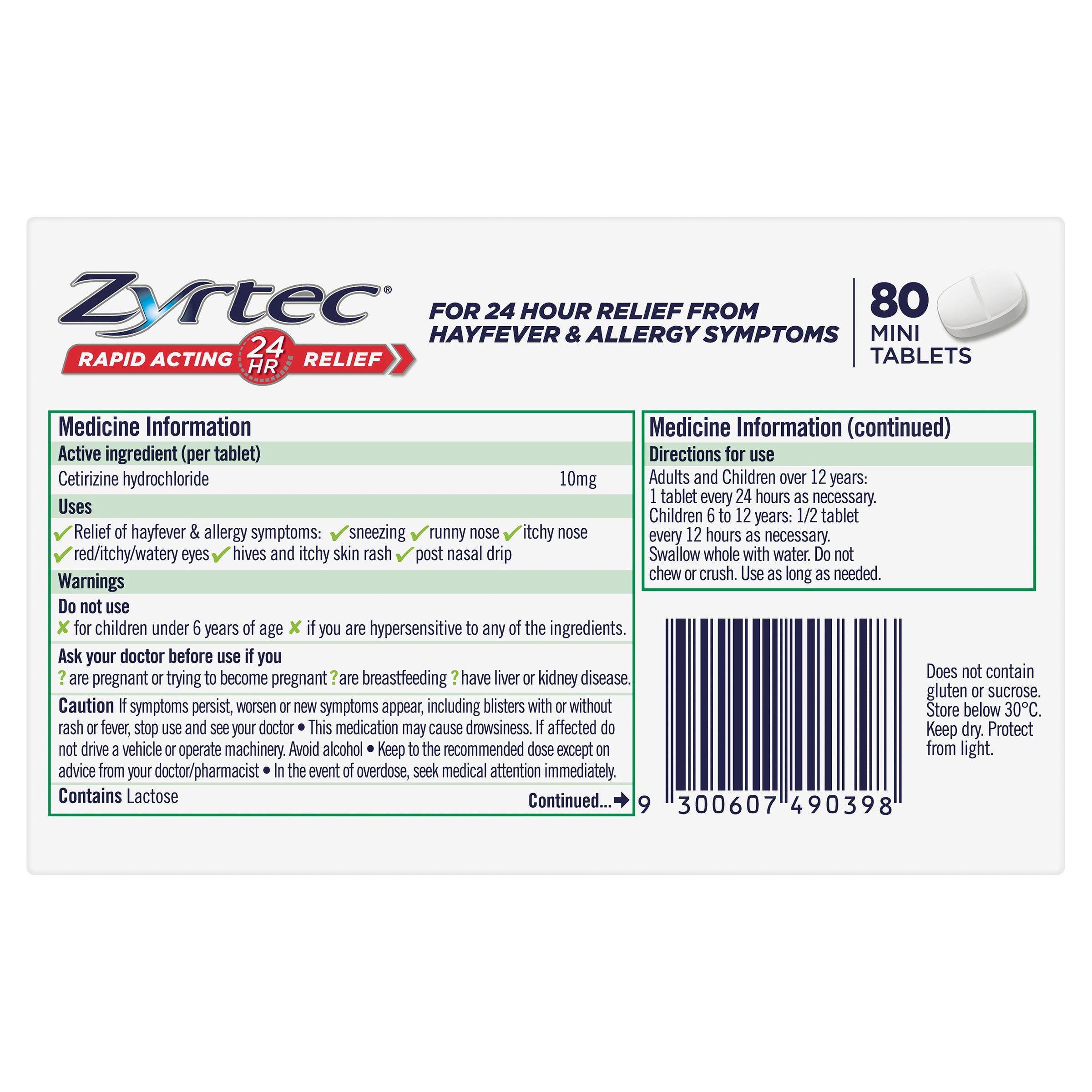 Zyrtec Hayfever & Allergy Relief 80 Mini Tablets Value Pack