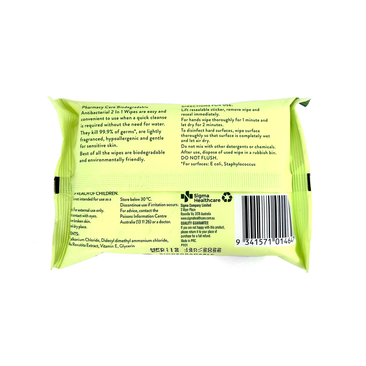 Pharmacy Care Bio Antibac 2 In1 Wipe 25 Pk
