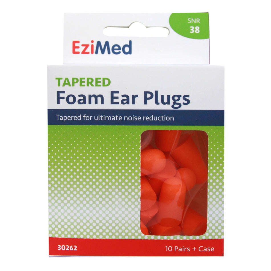 Ezi Med Tapered Foam Ear Plugs 10 Pair + Case