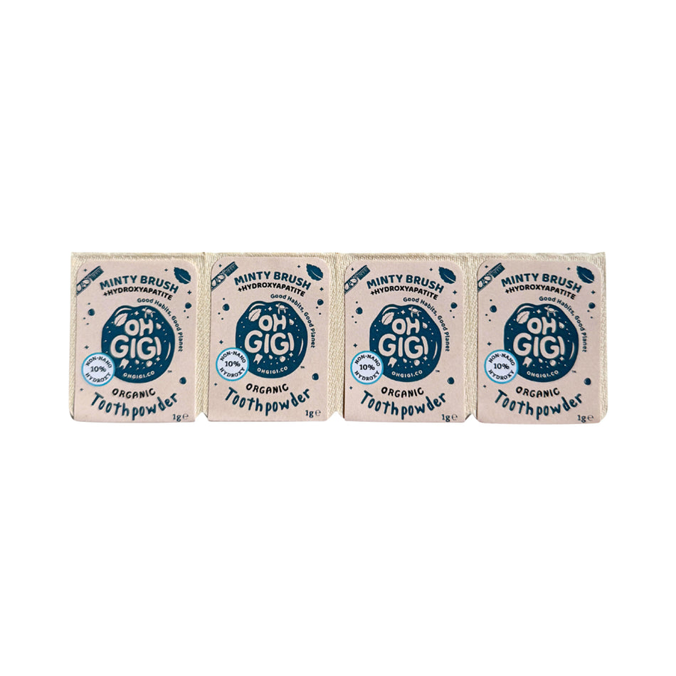 Ohgigi Organic Tooth Powder + Hydroxyapatite Brushpods Minty Brush 1g X 4pk
