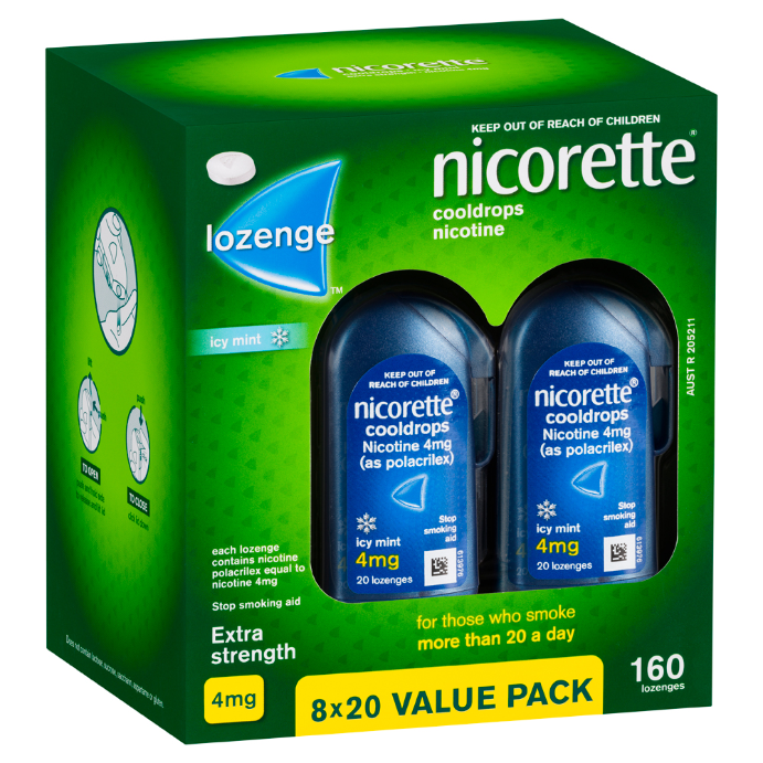 Nicorette Extra Strength Cooldrops Nicotine 4mg Icy Mint 160 Lozenges