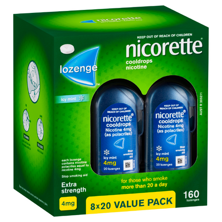 Nicorette Extra Strength Cooldrops Nicotine 4mg Icy Mint 160 Lozenges