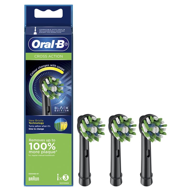 Oral B Power Toothbrush Cross Action Refills Black 3 Pack