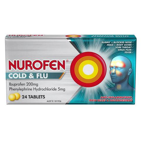 Nurofen Cold and Flu Multi-Symptom Relief Tablets 200mg Ibuprofen 24 pack