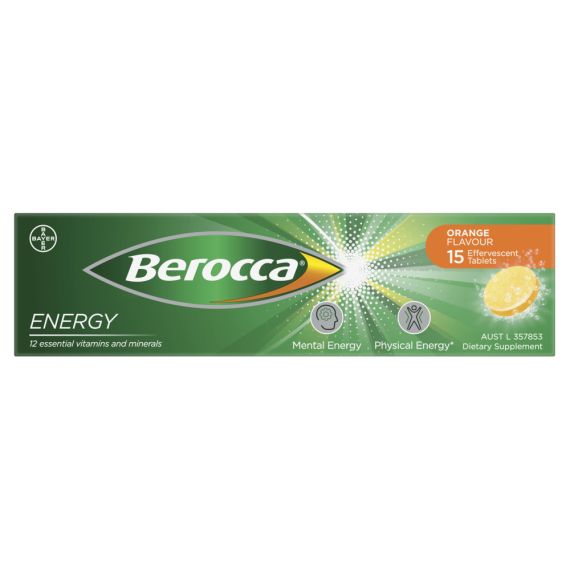 Berocca Energy Vitamin Orange Flavour 15 Effervescent Tablets
