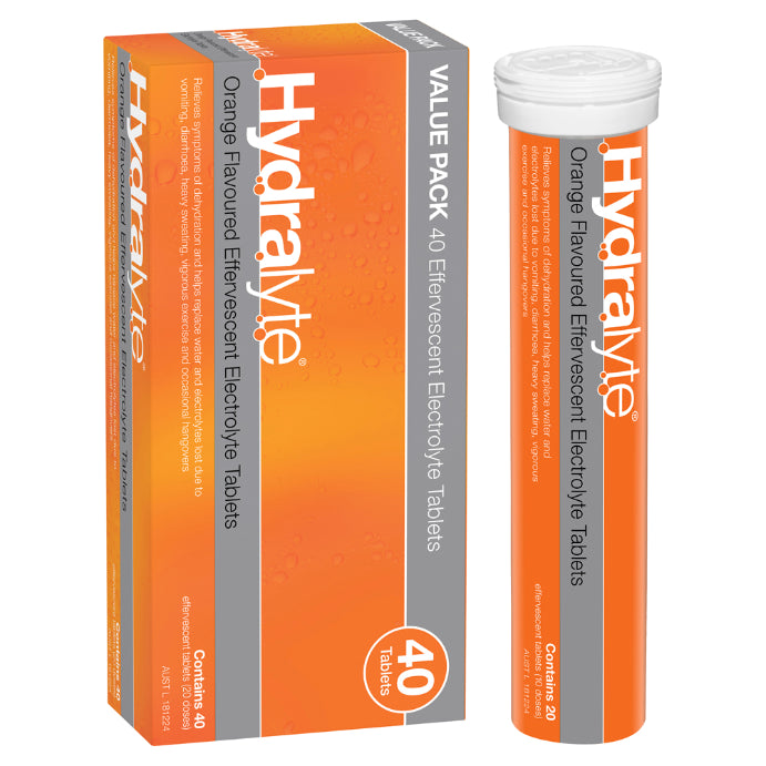 Hydralyte Orange Flavoured Effervescent Electrolyte Tablets 40 Pack