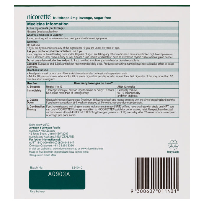 Nicorette Fruitdrops Nicotine Regular Strength 2mg Fruit 160 Lozenges