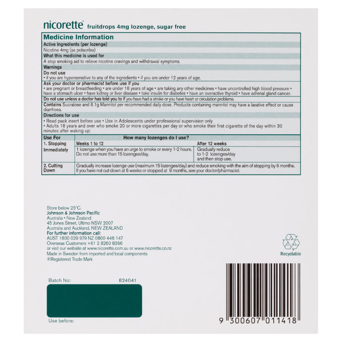 Nicorette Fruitdrops Nicotine Extra Strength 4mg Fruit 160 Lozenges